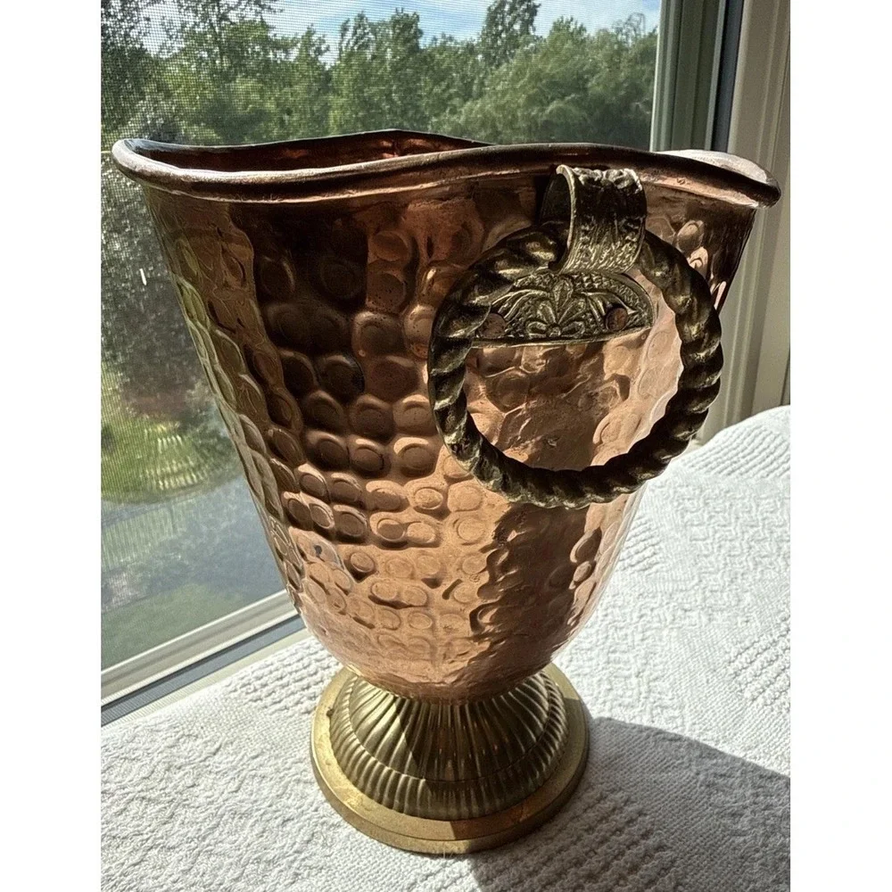 Vintage‎ Hammered Copper & Brass Ice Champagne Bucket Rope Handles